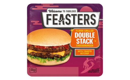 Feasters Premium Microwave Flame Grilled Double Stack Cheeseburger 202g