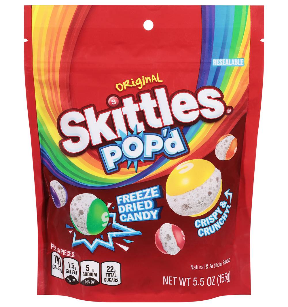 Skittles Pop'd Resealable Originals Freeze Dried Candy Bag (5.5 oz)