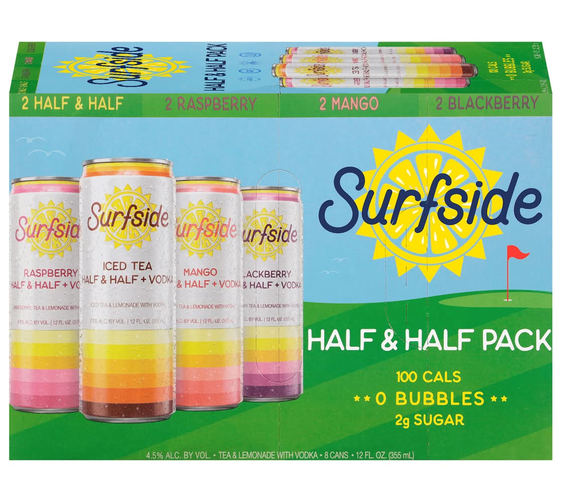 Surfside Half and Half Ready To Drink Vodka Based Cocktails Variety pack, Raspberry, Mango & Blackberry (8 x 12 fl oz)