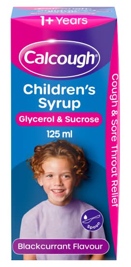 Calpol Calcough Blackcurrant, 1+ Year, Cough & Sore Throat Relief Children's Syrup (125ml)