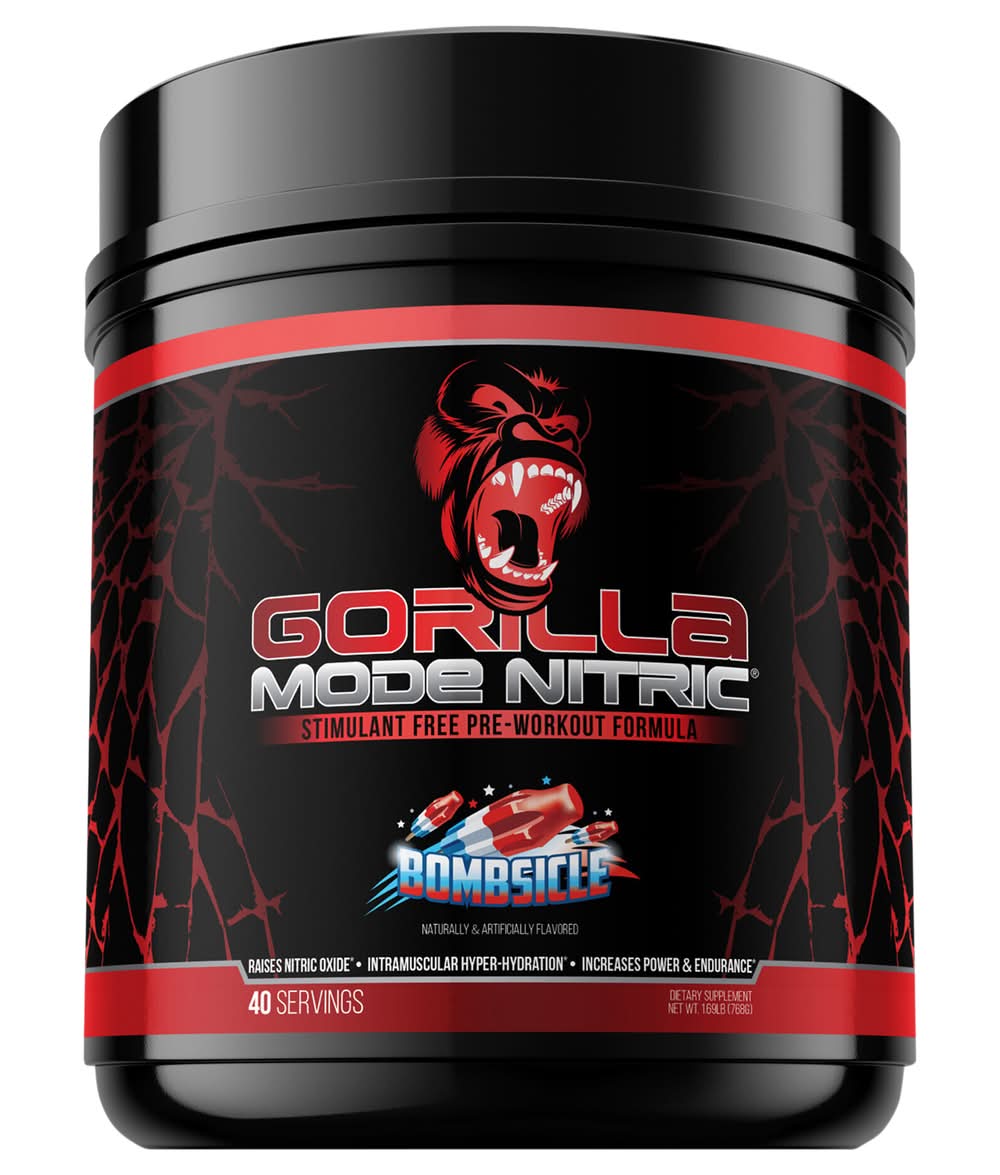 Gorilla Mode Nitric Stimulant Free Pre-Workout Formula, Bombsicle (1.69 lbs)