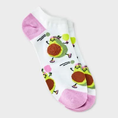 Women's Pickleball Avocado Low Cut Socks - White/Pink 4-10: Lightweight Recycled Polyester, Banded Cuff