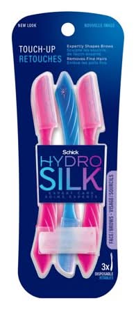 Schick Touch-Up Manual Dermaplaning Razor With Precision Eyebrow Cover, Women, Pink-Blue (3 ct)