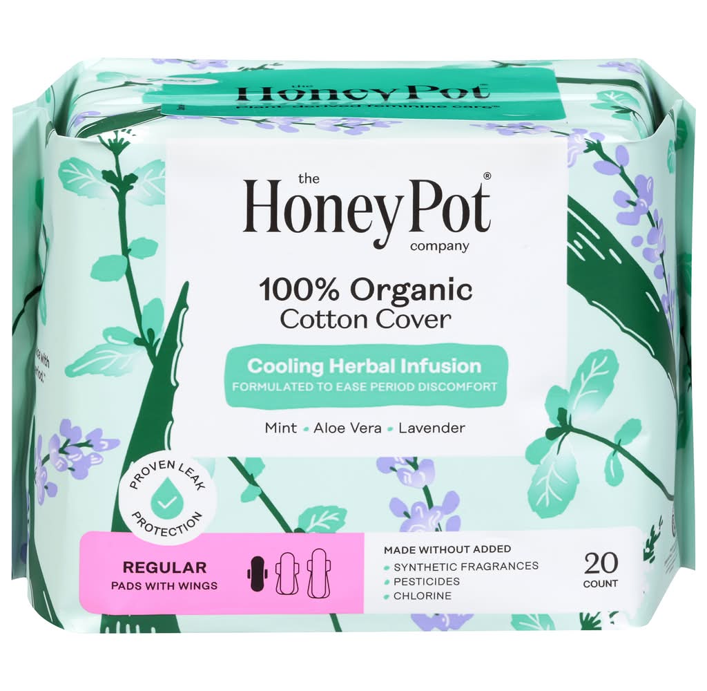 The Honey Pot 100% Organic Cotton Cover Regular Pads, Assorted (20 ct)
