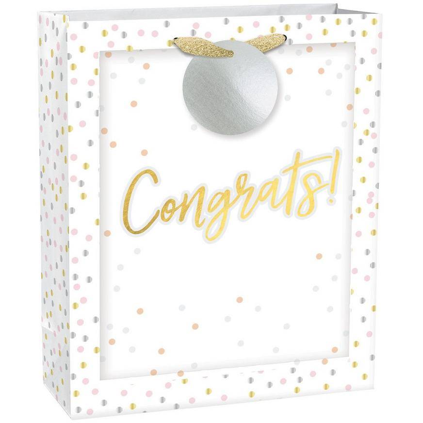 Large Confetti Congrats Paper Gift Bag, 10.5in x 13inA