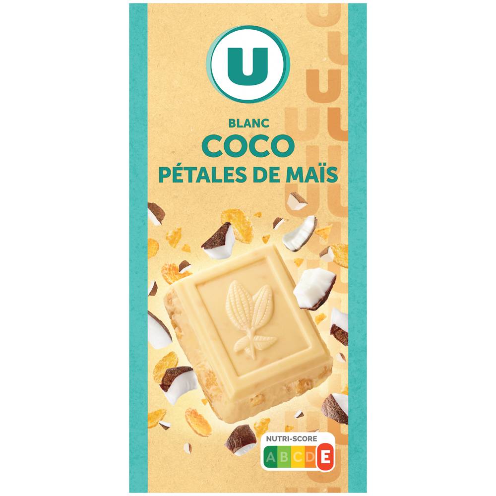 Les Produits U - Chocolat blanc à la noix de coco et pétale de maïs