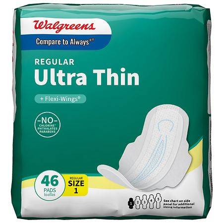 Walgreens Ultra Thin Pads With Flexi Wings, Regular Absorbency Size 1 - 46.0 Ea
