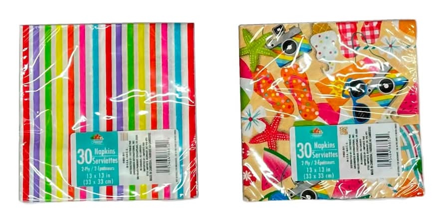 Seasonal Collection Summer Theme Napkin, Assorted Designs, 30-pc Pack