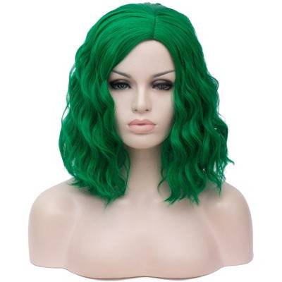 Unique Bargains Women's Halloween Fluffy Curly Wavy Medium Long Wigs with Wig Cap 16" Green