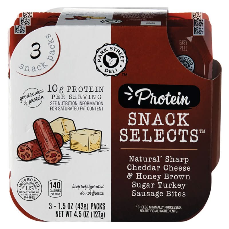 Park Street Deli Snack Selects Natural Sharp Sausage Bites Snack packs, Cheddar Cheese & Honey Brown Sugar Turkey (3 x 1.5 oz)