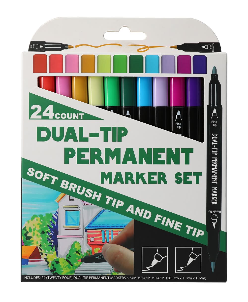 Dual-Tip Permanent Markers Set (24 ct)