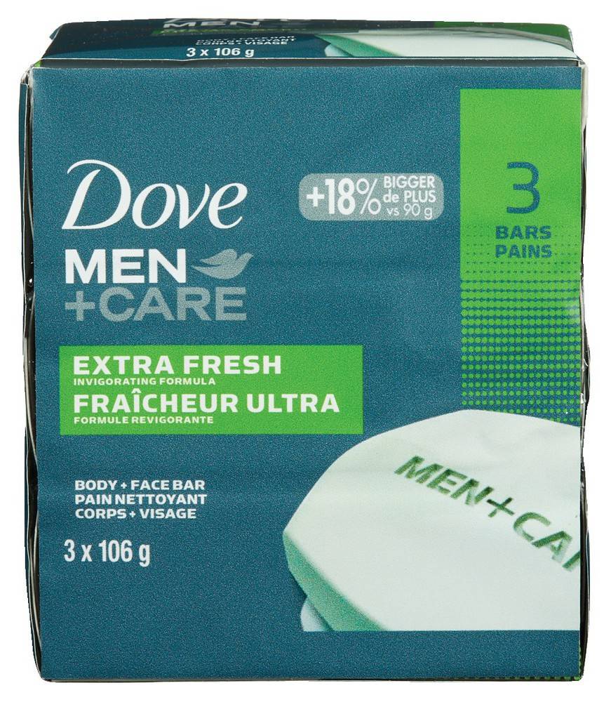 Dove Care Body & Face Bar, Extra Fresh, Men (106 g, 3 ct)