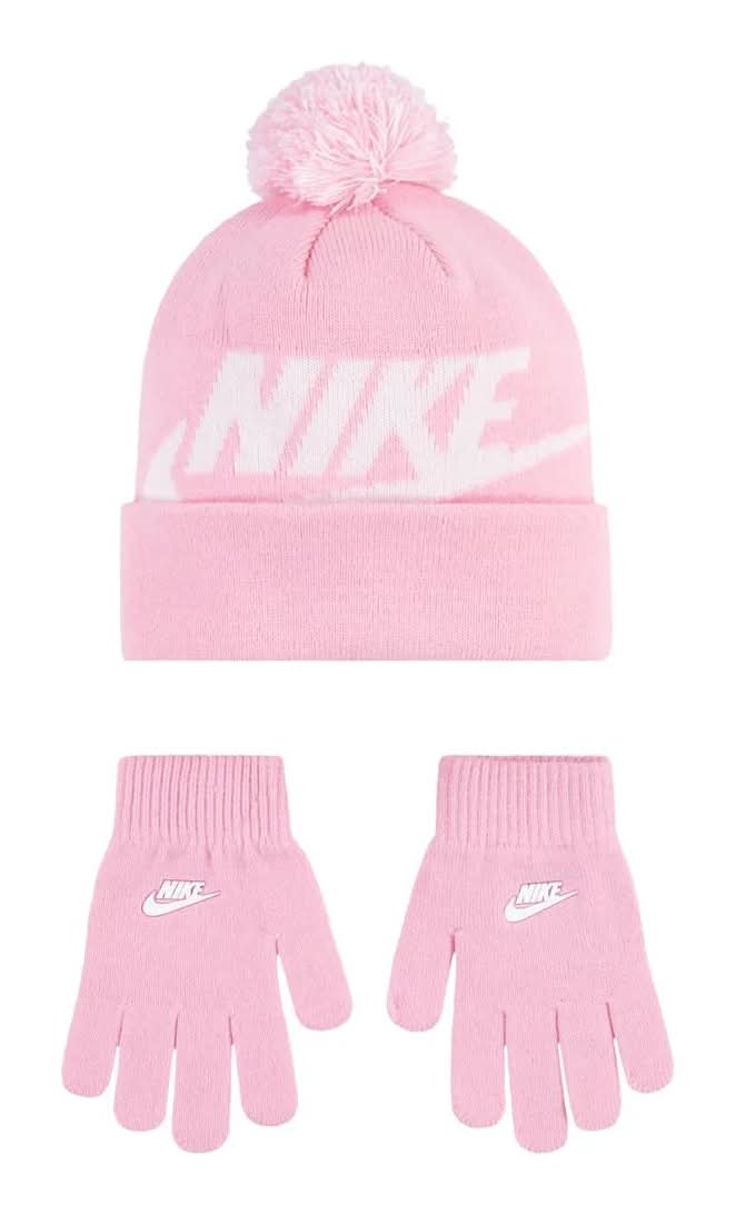 Nike Swoosh Pom Beanie & Gloves (Light Pink 8-20)