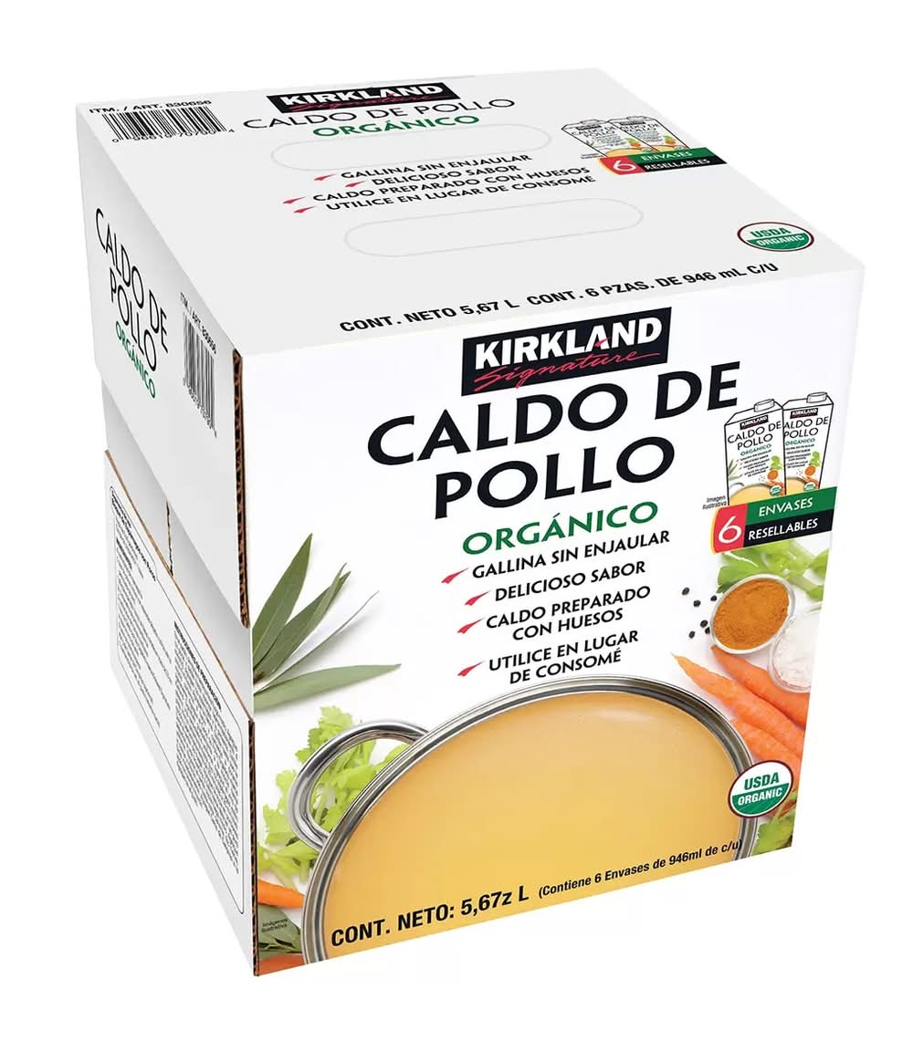 Kirkland Signature · Caldo de pollo orgánico en envase resellable (6 x 946 ml)