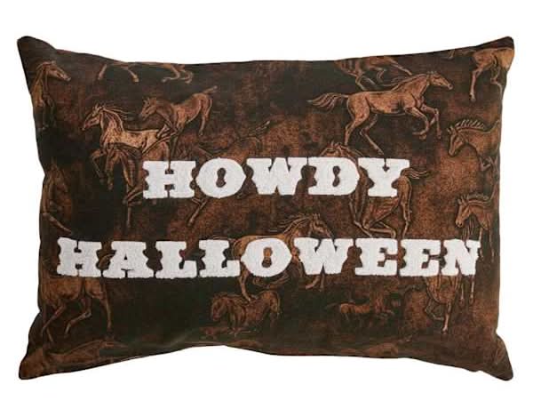Howdy Halloween Embroidered Brown Throw Pillow, 14x20\