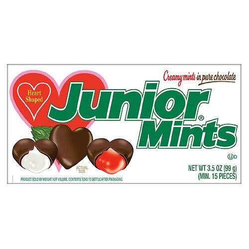 Order Junior Mints Valentine's Chocolate Coated Heart Shapes Chocolate Mint - 3.5 oz food online from Walgreens store, Monroe on bringmethat.com