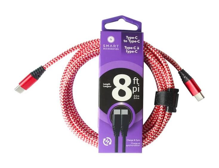 Smart 8′ C To C Charging Cable Coiled