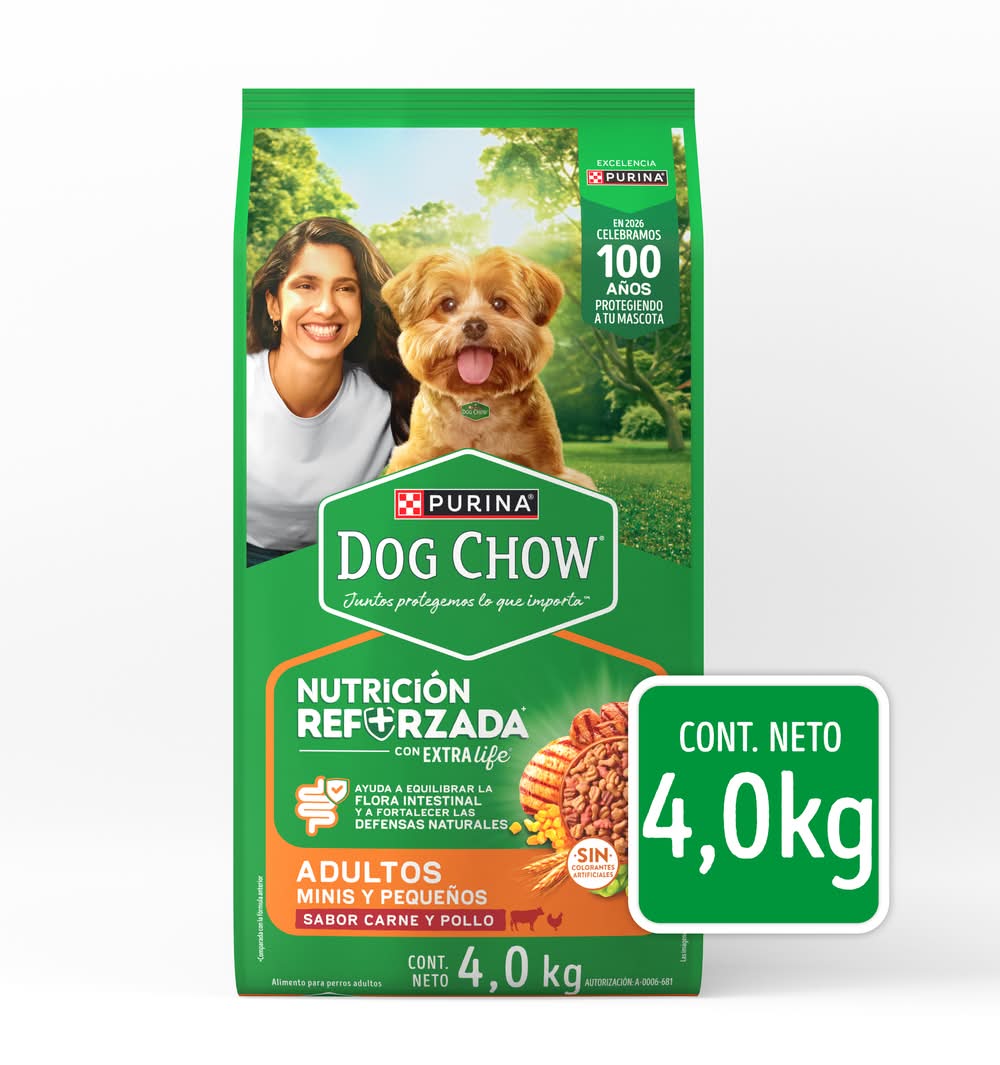 Purina Dog Chow · Extra life alimento seco para perros con probiótico, carne-pollo, Adultos-Raza pequeña (4 kg)
