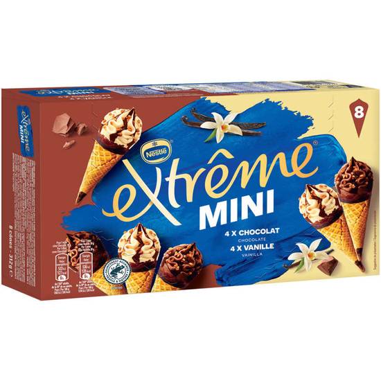 EXTREME - Cônes glacés Mini - Vanille et chocolat - x8 - 313g