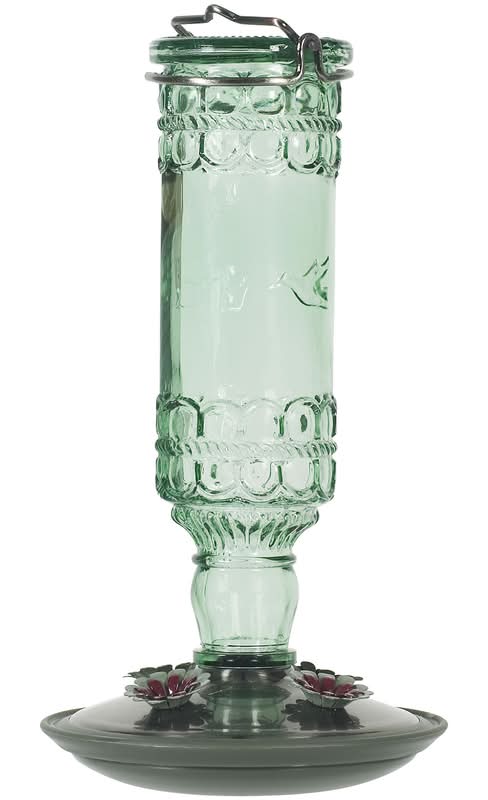 Perky-Pet Hummingbird 10 Oz Glass/Metal Antique Bottle Nectar Bird Feeder 4 Ports