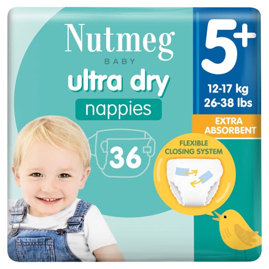 Nutmeg 5+, Baby Ultra Dry Nappies (36 pack)