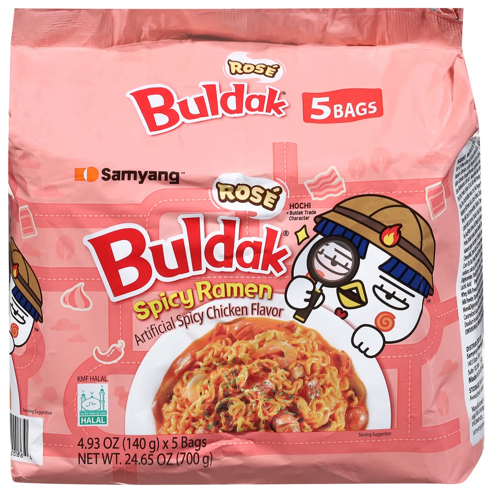 Samyang Buldak Rose Ramen Noodles, Spicy Chicken (5 x 4.93 oz)