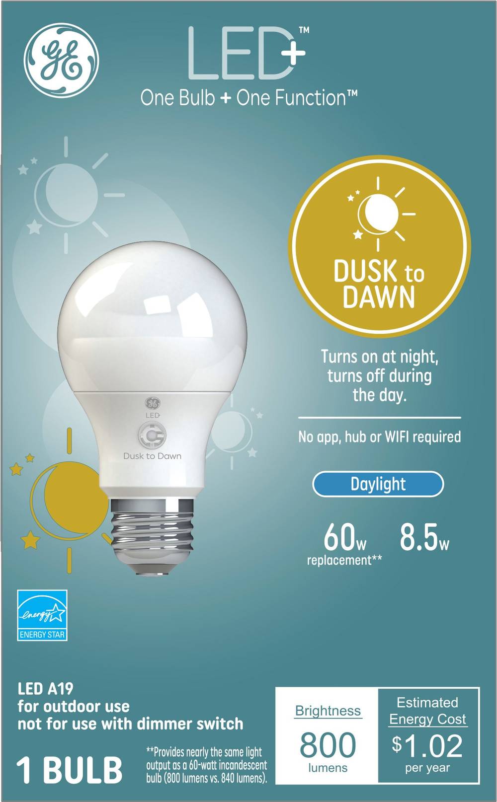 GE LED+ Dusk to Dawn 60-Watt EQ A19 Daylight Medium Base (e-26) LED General Purpose Light Bulb | 93121487