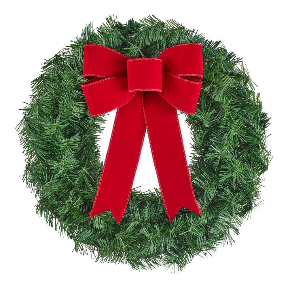 Home Accents Holiday Unlit Artificial Wreath With Velvet Bow, 24 In