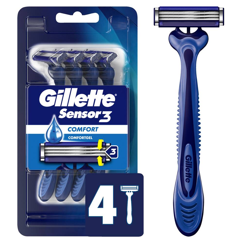 Gillette Sensor3 3-Blade Disposable Razors, 4 Ct