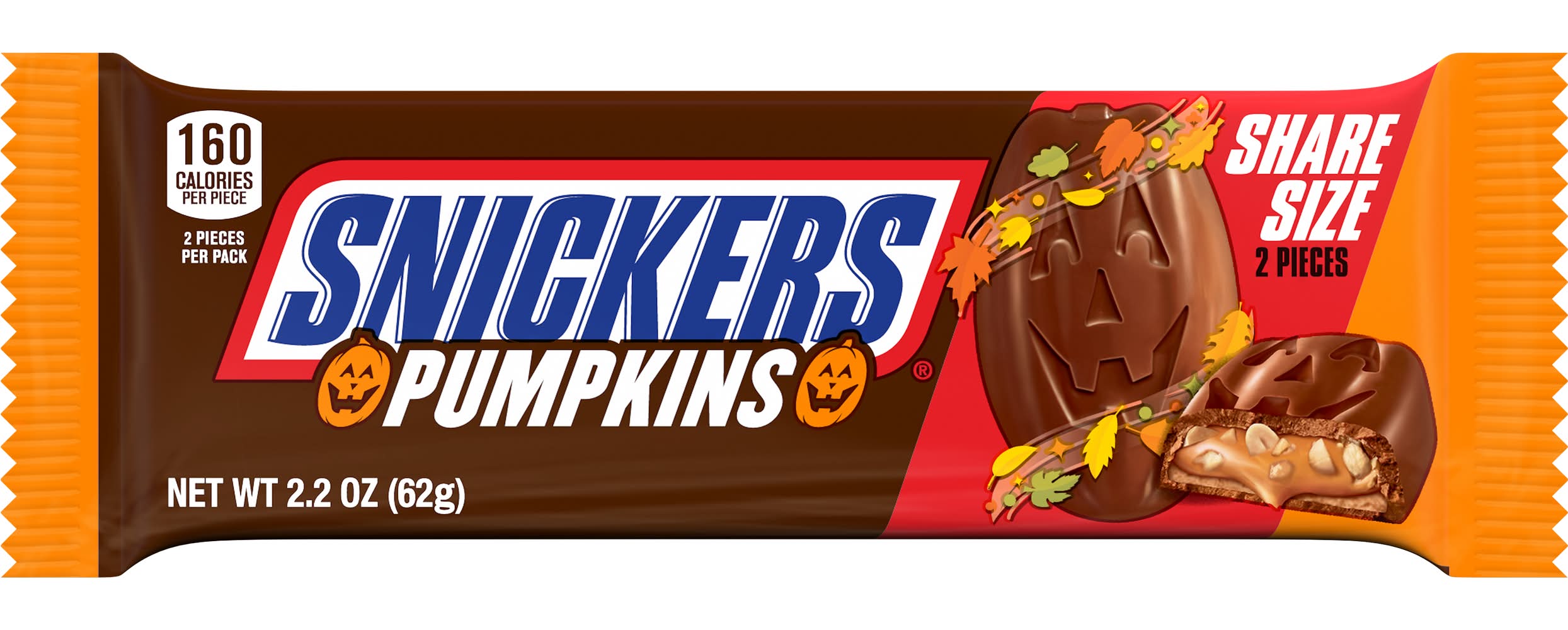 Snickers Chocolate Halloween Candy Bars, Pumpkins (2.2 oz)