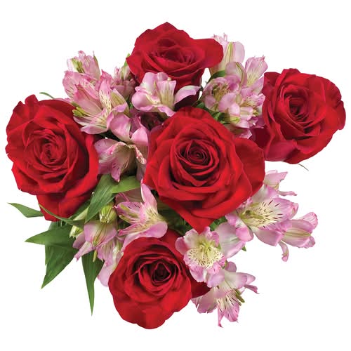 Flower Bouquet With Red Roses & Alstroemeria
