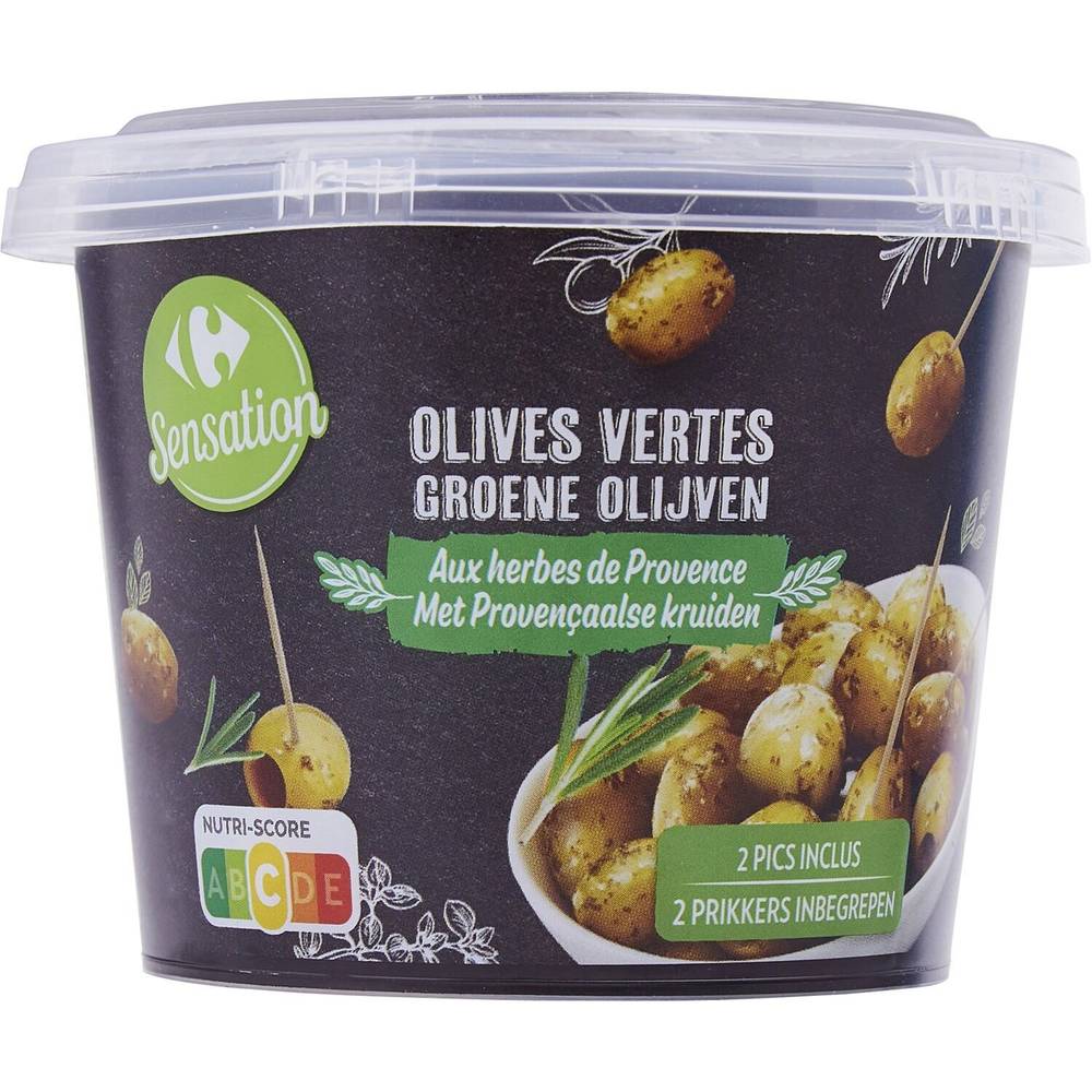 Olives vertes aux herbes de Provence CARREFOUR SENSATION - le pot de 125g