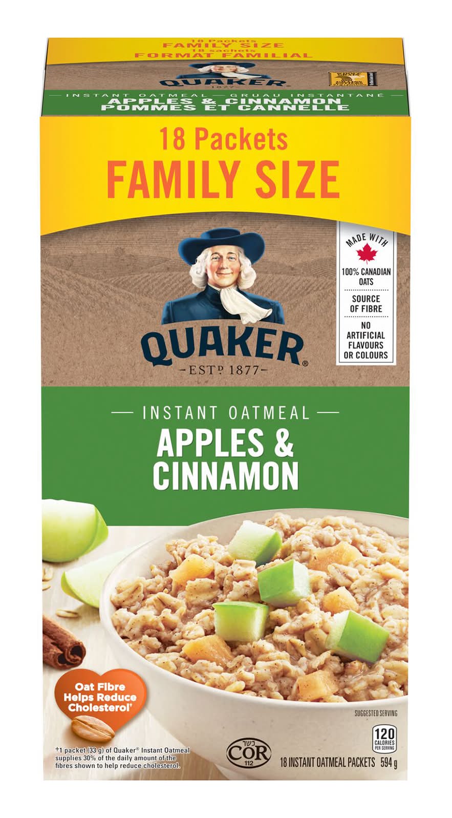 Quaker Instant Oatmeal Packets, Apples & Cinnamon (594 g, 18 ct)