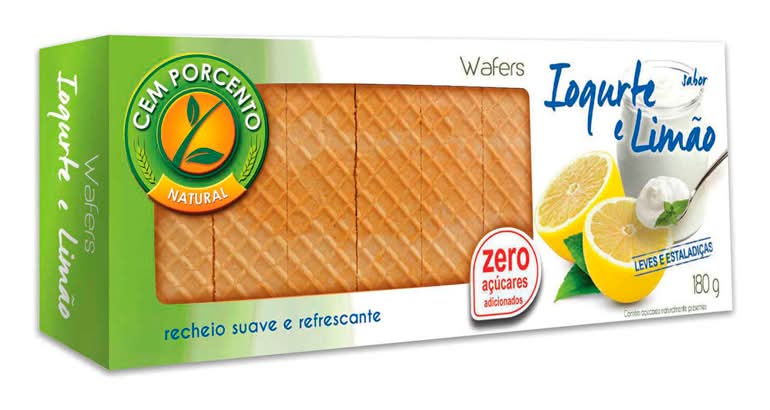 Cem Porcento - Wafer Iogurte Limão sem Açúcar, 180g