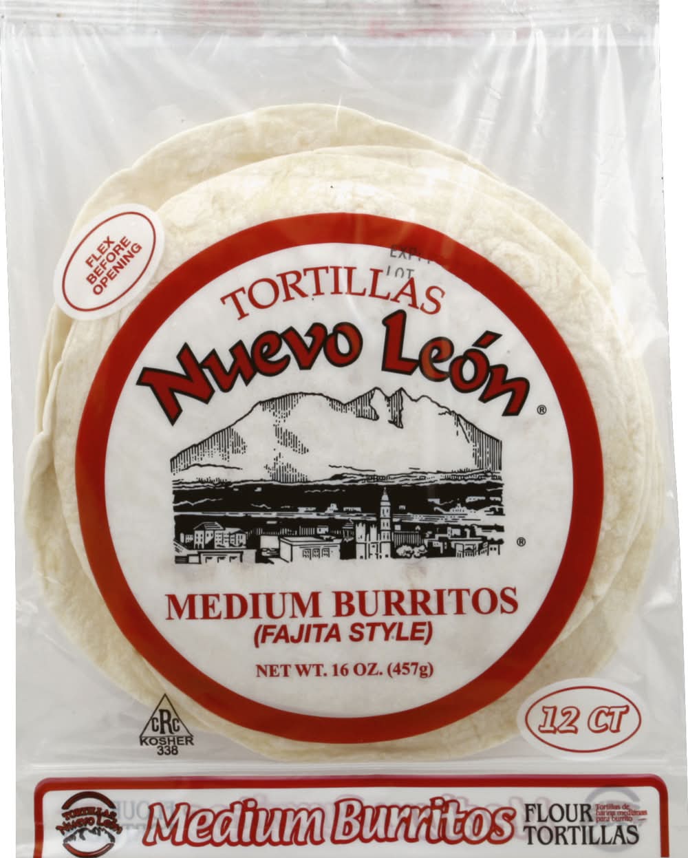 Nuevo Leon Fajita Style Burritos Tortillas, Medium (16 oz, 12 ct)