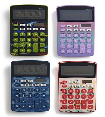Pep Rally US 10-Digit Battery/Solar Powered Basic Calculator, Assorted Patterns (58907)