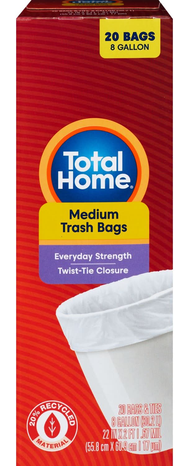 Total Home Trash Bags 8 Gallon, M, White (20 ct)