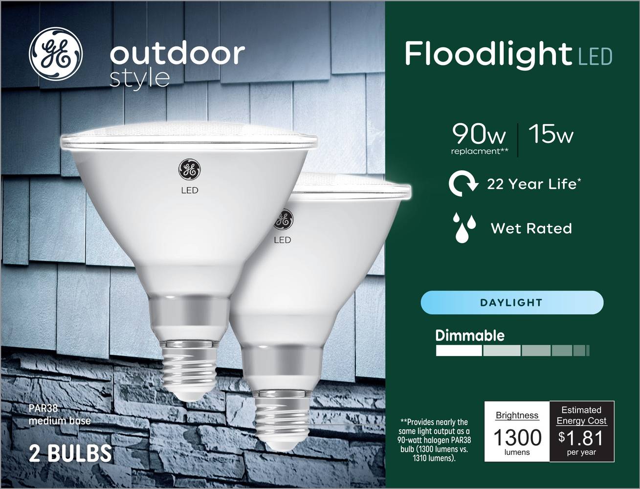 GE Outdoor Style 90-Watt EQ PAR38 Daylight Medium Base (e-26) Dimmable LED Spot and Flood Light Bulb (2-Pack) | 93130661