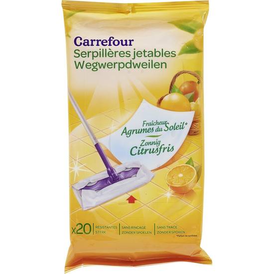 Carrefour Essential - Serpillières jetables fraîcheur agrumes (20 pièces)
