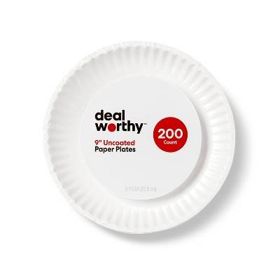 Dealworthy Uncoated Disposable Paper Plates, 9 Inches (200 ct)