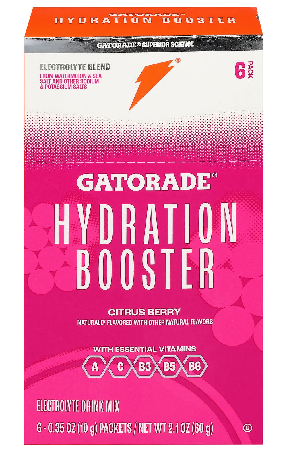 Gatorade Hydration Booster Electrolyte Drink Mix, Citrus Berry (2.1 oz, 6 ct)