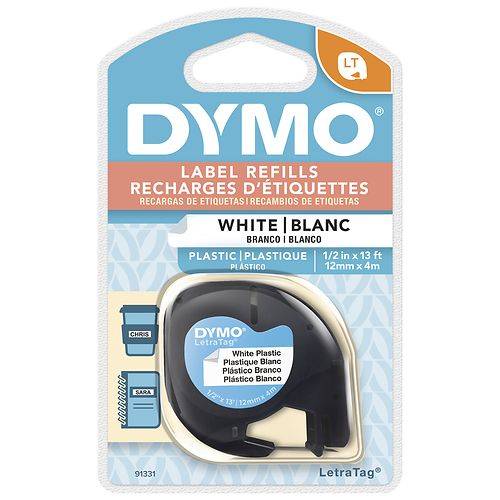 Dymo LetraTag Plastic Label Tape Black on White - 1.0 ea