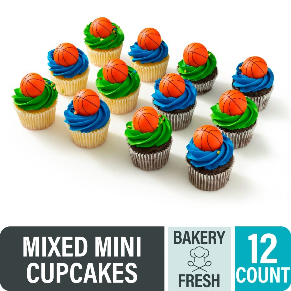 Bakery Fresh Basketball Chocolate and Vanilla Mini Cupcakes with Buttercream Icing