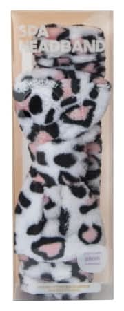 Plush Bow Spa Headband Pink Leopard