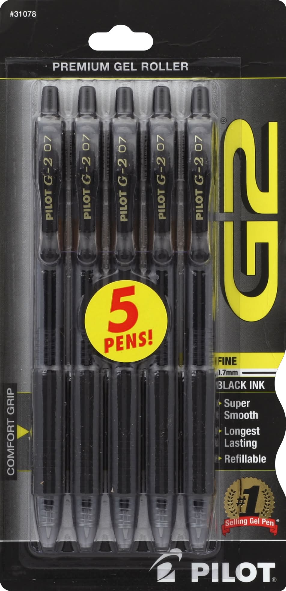 Pilot G2 Premium Gel Ink Roller Ball Pens, Black (5 ct)