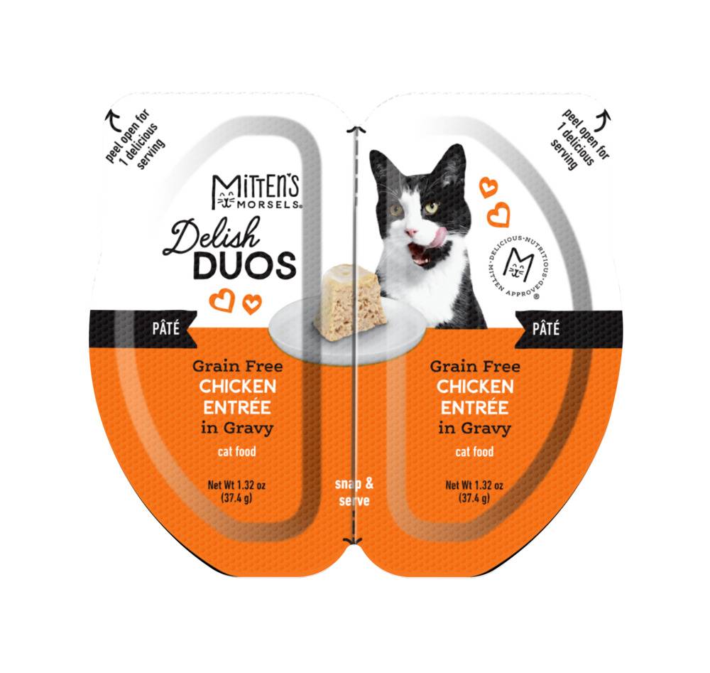 Mitten's Morsels Delish Duos Grain Free Pâté Chicken Entrée In Gravy Wet Cat Food, 2.64 Ounces