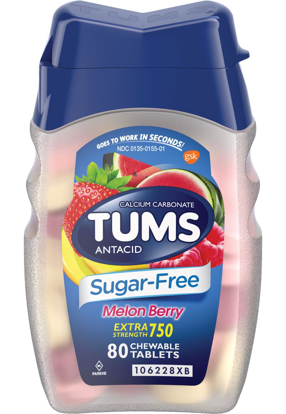 Tums Sugar-Free Melon Berry Antacid Chewable Tablets (4.8 oz)