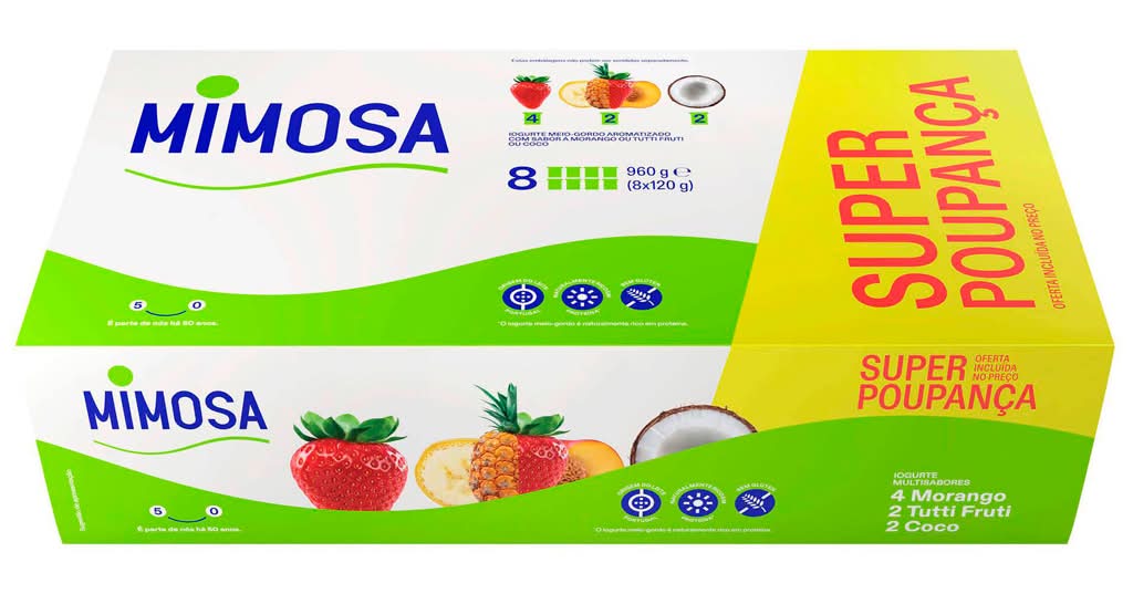 Mimosa - Iogurte aroma morango, coco e tutti frutti,  8 x 120 g