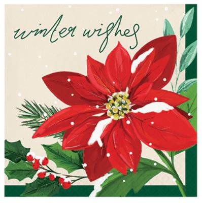 Signature Select Snowy Poinsettia Lunch Napkins 16 Count - Each