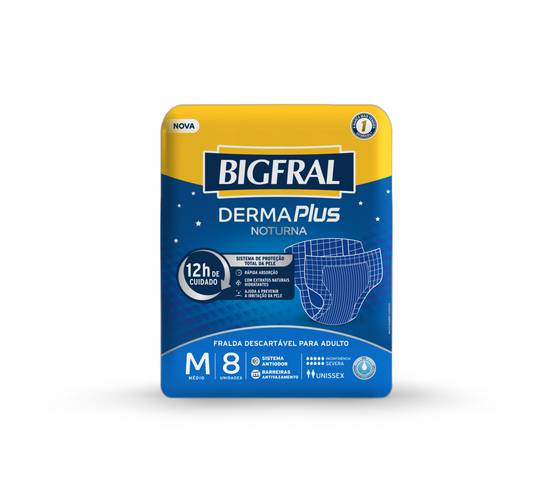 Bigfral fralda descartável para adulto derma plus noturna m (8 fraldas)